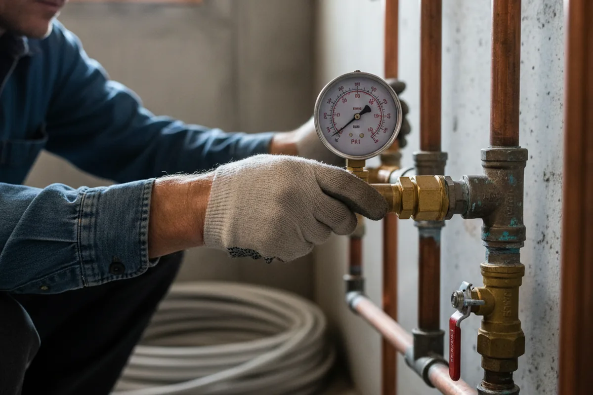 Pressure testing a repaired line during Water Line Repair in Warner